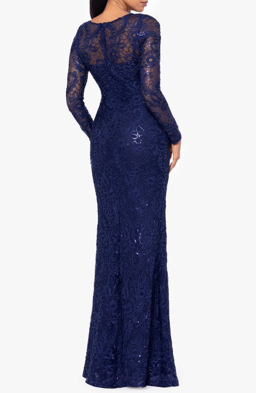 Betsy & Adam Women's Sequined Lace Long-sleeve Gown In Navy