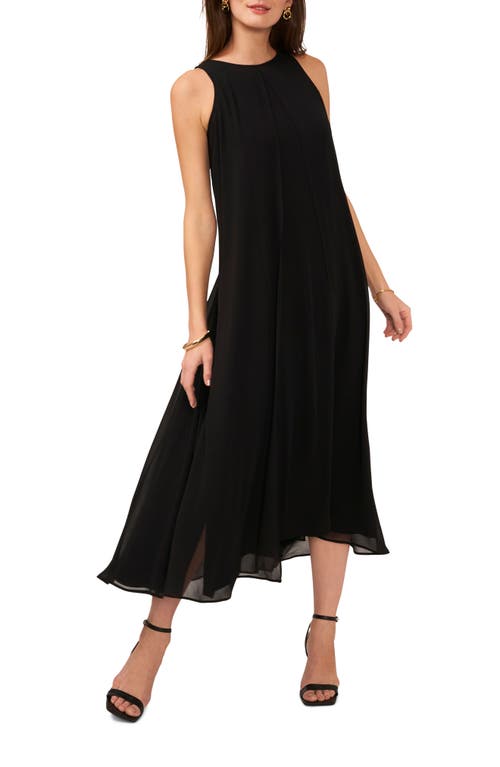 Chiffon Overlay Sleeveless Midi Dress in Rich Black
