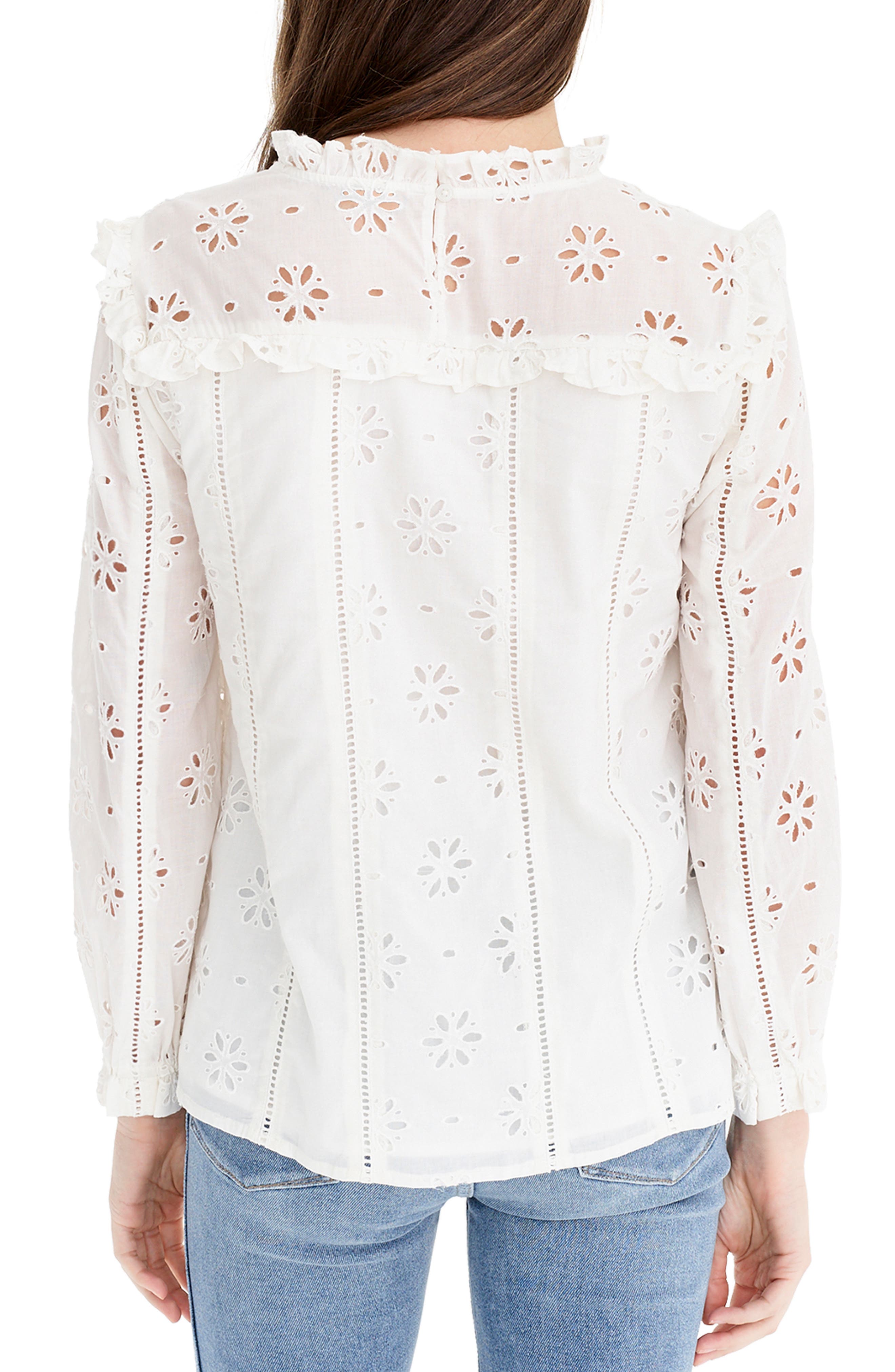 j crew ruffle neck eyelet top