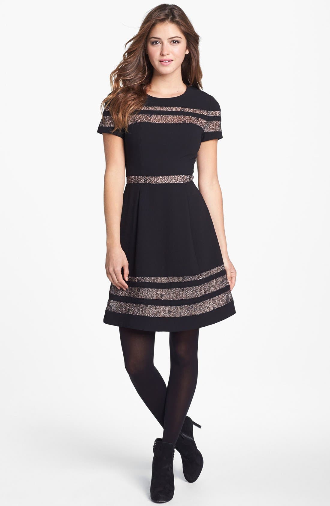 BCBGMAXAZRIA Lace Inset Fit & Flare Dress Nordstrom
