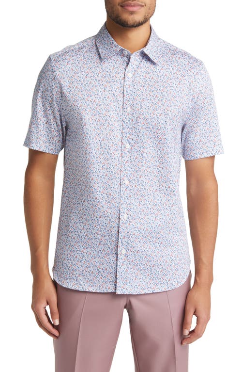 Ted Baker London Bowd Floral Short Sleeve Button-Up Shirt in Blue White