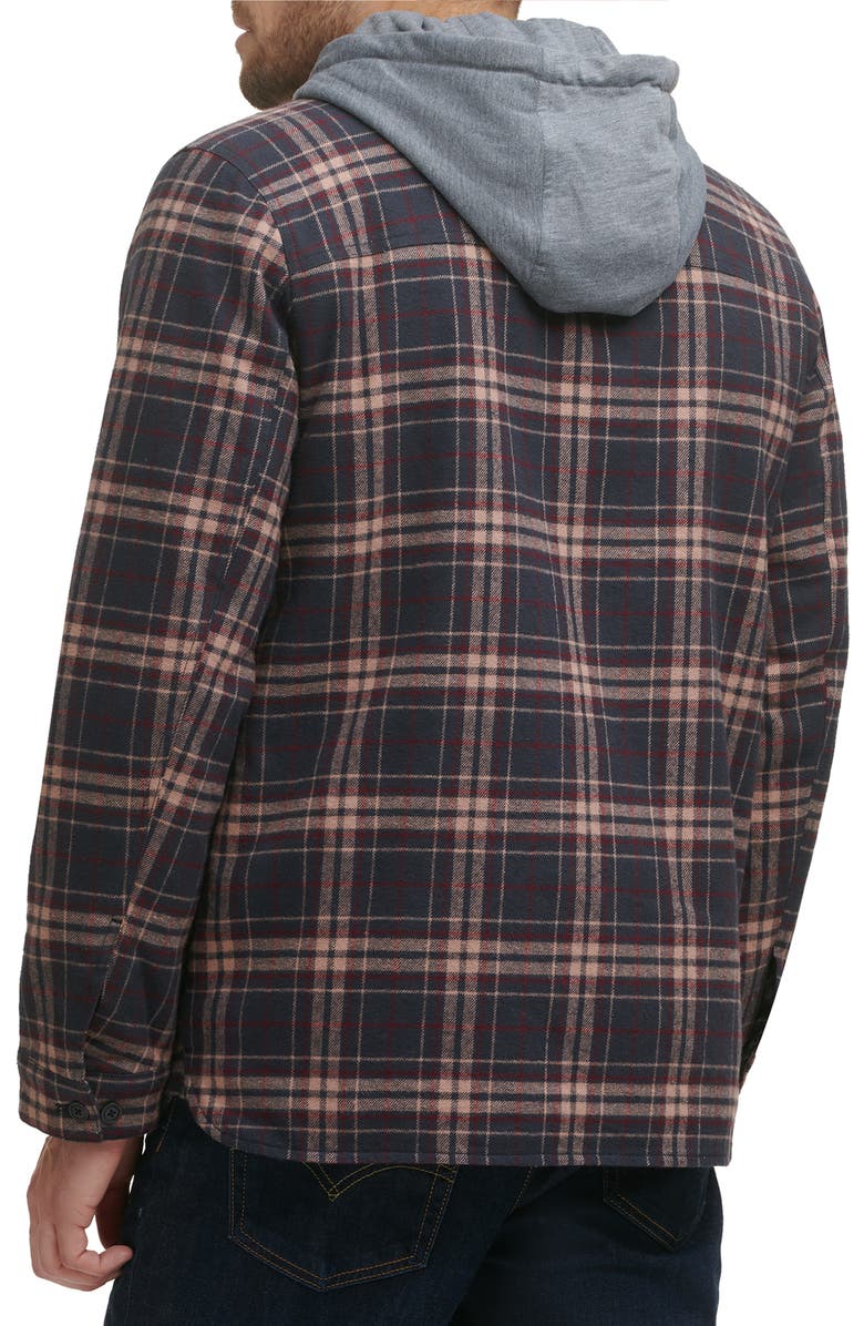 Levi's® Plaid Faux Shearling Lined Jersey Hood Shirt Jacket | Nordstromrack