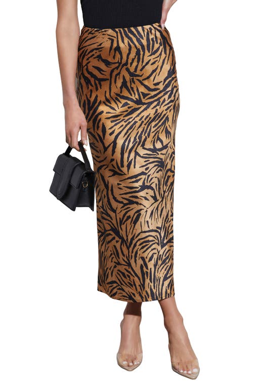 Shop Vici Collection Tahiti Animal Print Satin Maxi Skirt In Tan/black