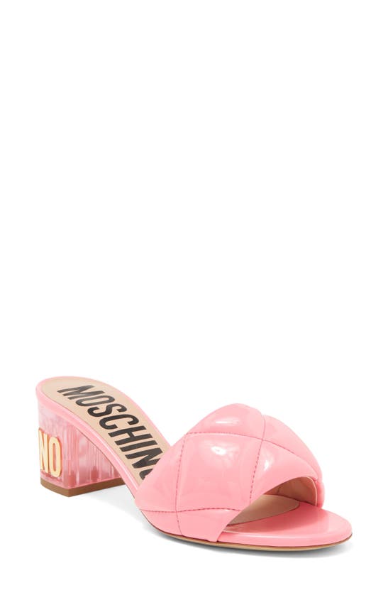 Shop Moschino Patent Quilted Block Heel Sandal In Pink
