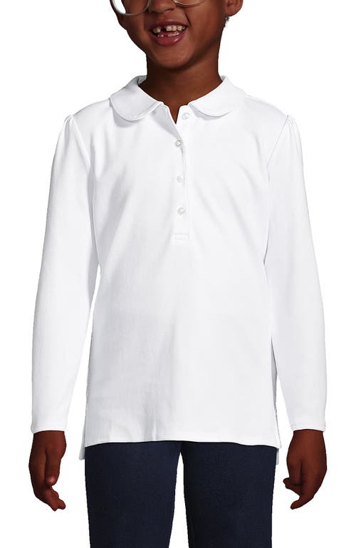 Shop Lands' End Girls Long Sleeve Peter Pan Collar Polo Shirt In White