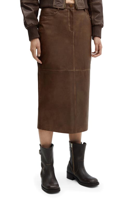 MANGO Leather Midi Skirt in Brown at Nordstrom, Size X-Small