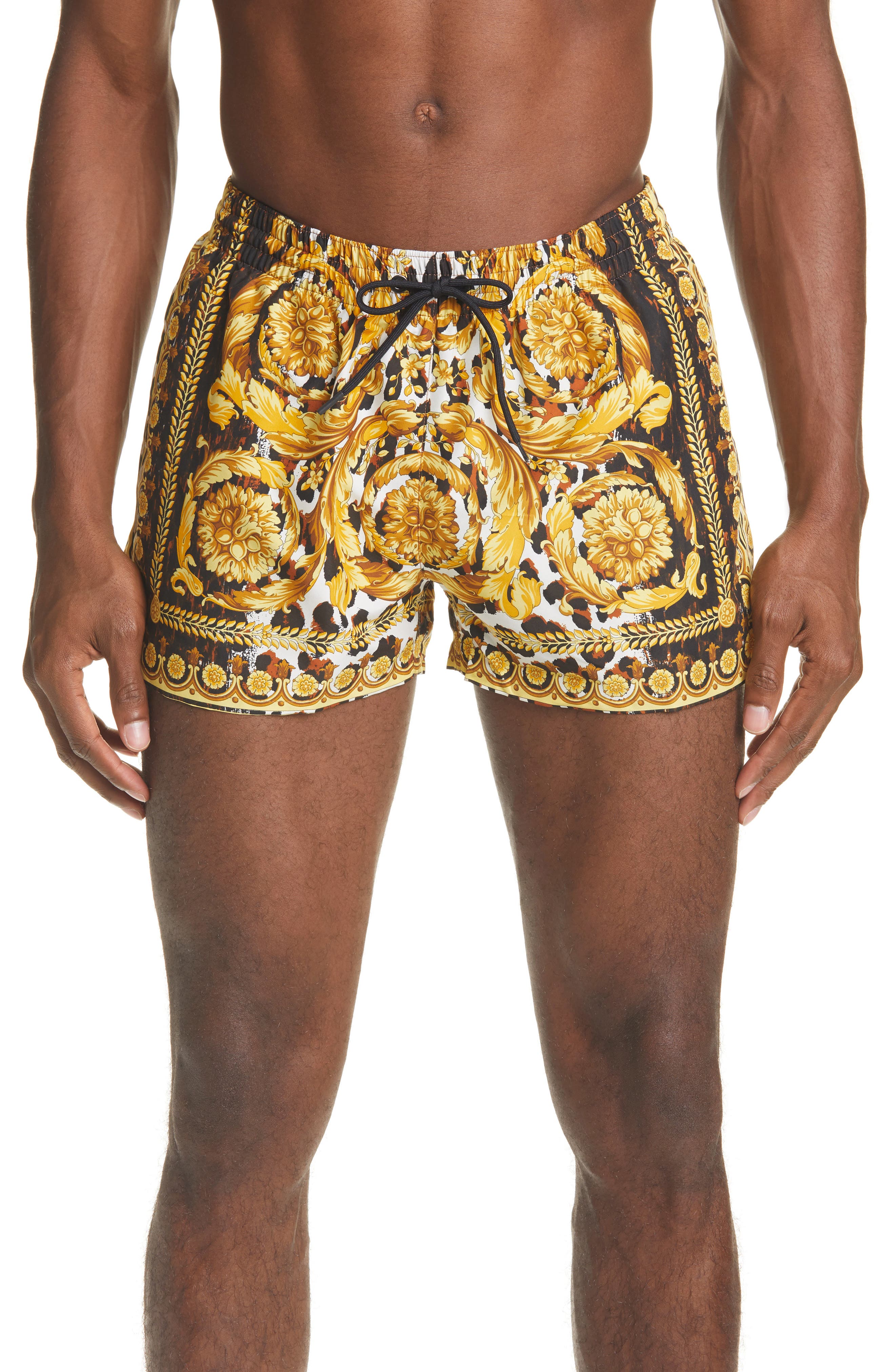 Mens Clothing Beachwear Swim trunks and swim shorts Versace Synthetic Swim Trunks in Gold for Men Yellow 