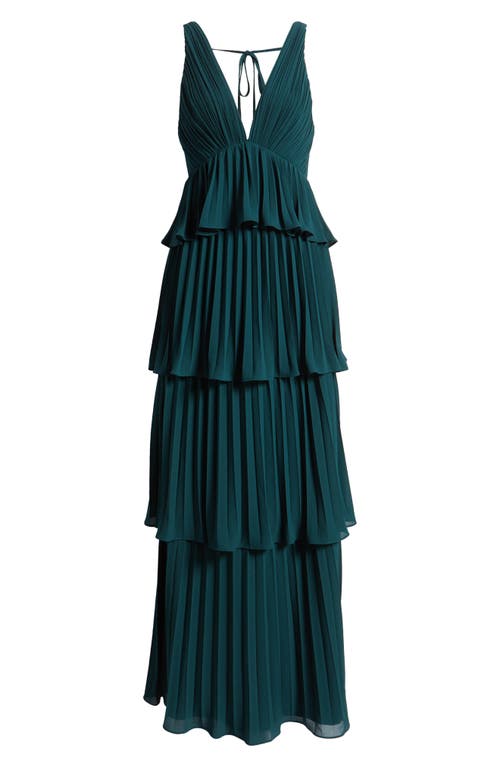 Lulus Tiered Gown Pleated In Emerald Green