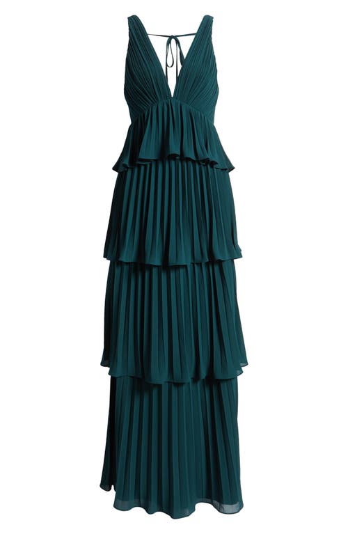 Shop Lulus Tiered Gown Pleated In Emerald Green