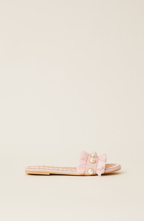 BTB Los Angeles VALENTINA FRINGE SLIDE in Light Pink 