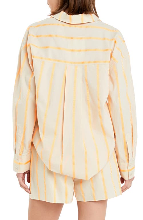 Shop English Factory Oversize Taped Stripe Long Sleeve Button-up Shirt In Beige/orange