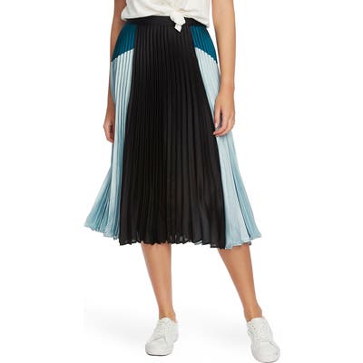 1.state Colorblock Satin Pleated Midi Skirt, Green
