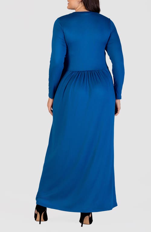 24seven Comfort Apparel Plus Size Long Sleeve Maxi Dress With Pockets In Teal