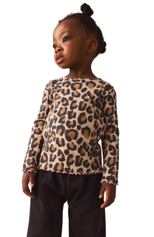 Shop Next Kids' Leopard Print Long Sleeve Cotton Rib Top In Yellow