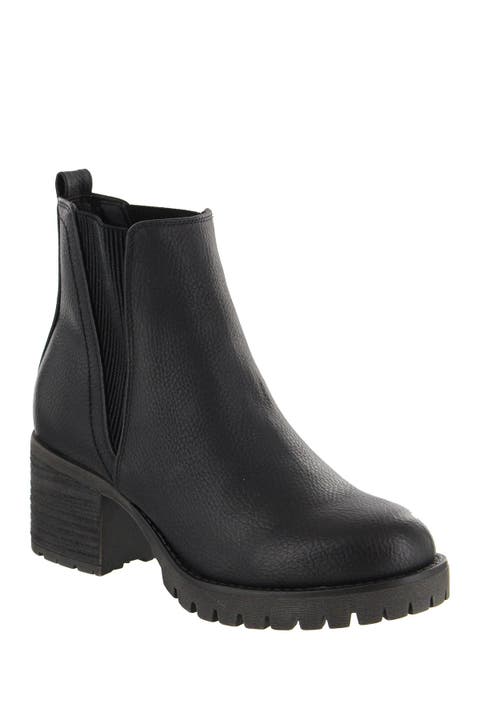 HUTCH Black Ankle Boots for Women  Stacked Block Heel & Lug Sole