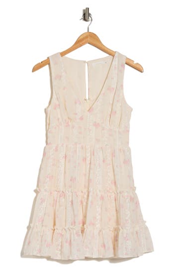 Shop Lush Floral Embroidered Tiered Dress In Ivory Pink