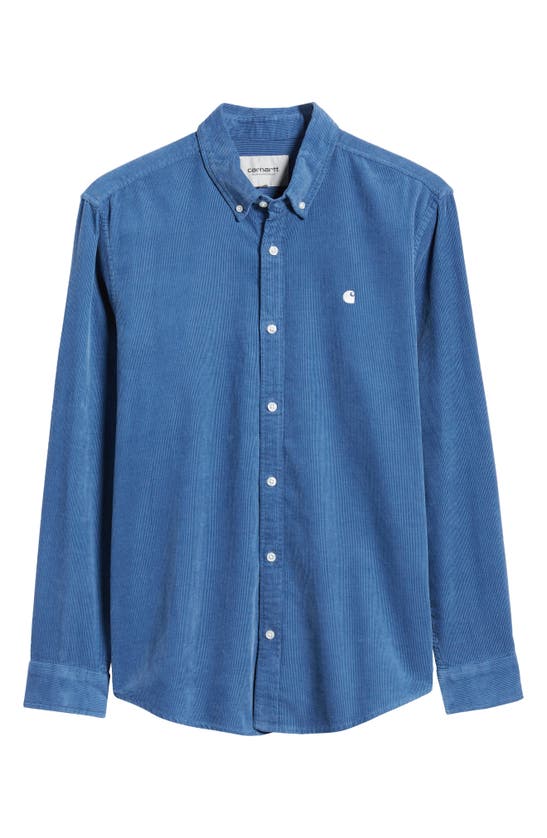Shop Carhartt Madison Cotton Corduroy Button-down Shirt In Sorrent / Wax
