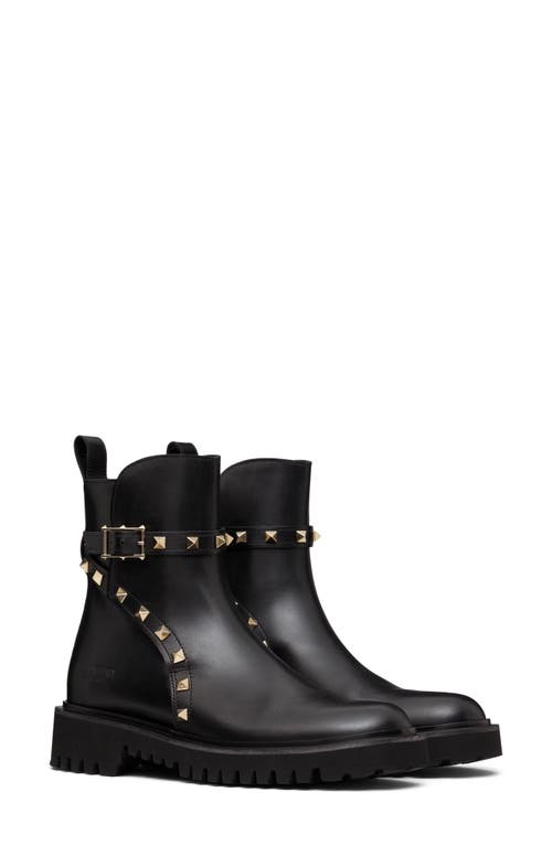 Shop Valentino Garavani Rockstud Combat Boot In Nero/gold