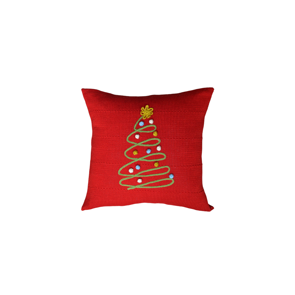 Melange Collection 12" Spiral Holiday Tree Pillow In Red