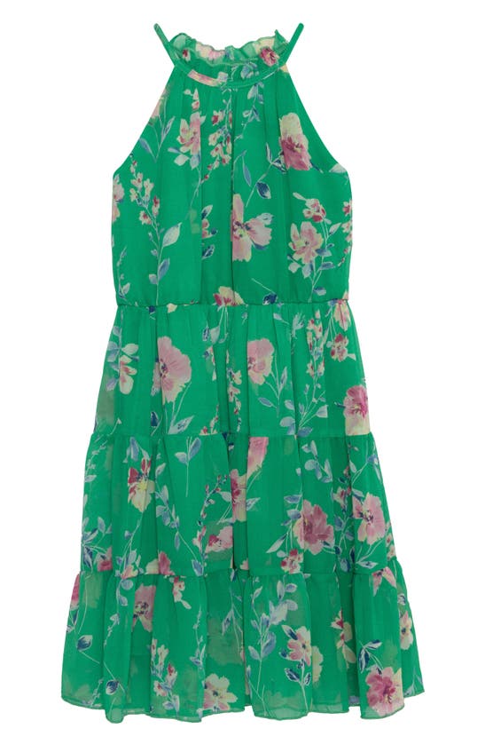 Shop Speechless Kids' Floral Chiffon Dress In Green/ Pink