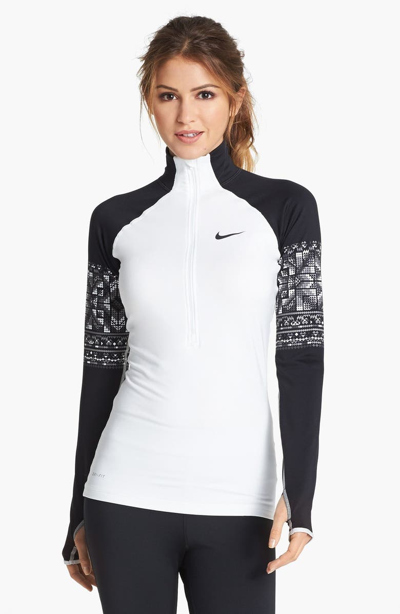 Nike pro hyperwarm half zip white Clearance