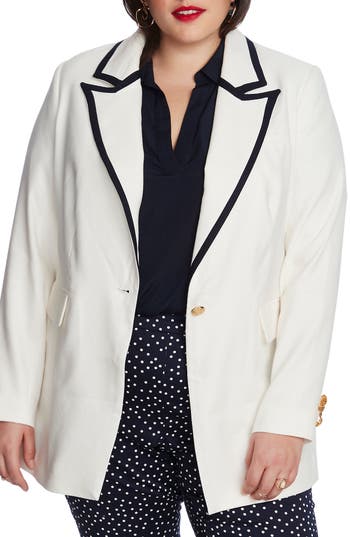 Shop Court & Rowe Contrast Detail Linen Blend Blazer In Soft Ecru