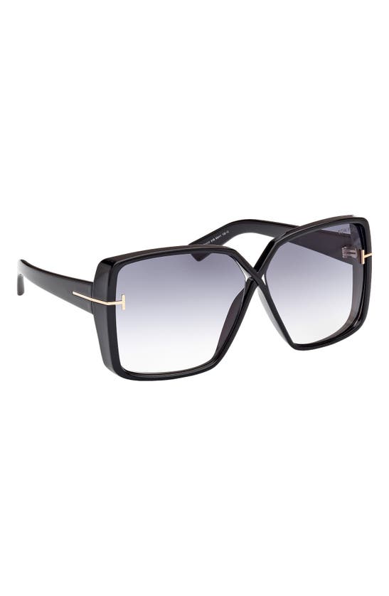 Shop Tom Ford Yvonne 63mm Oversize Gradient Butterfly Sunglasses In Shiny Black / Grad Smoke