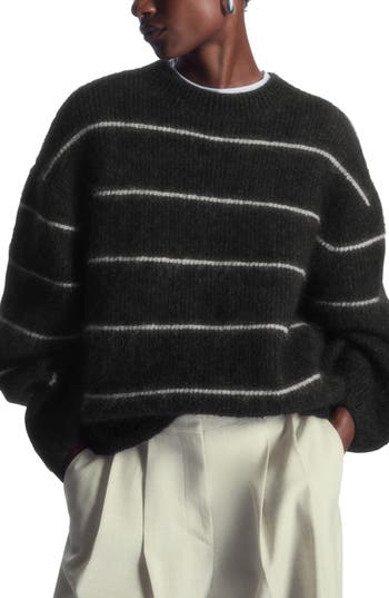Cos Relaxed Fit Stripe Wool & Mohair Blend Sweater In Gray