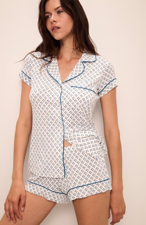 Shop Eberjey Gisele Printed Short Pajamas In Petite Batik Ivory/denim
