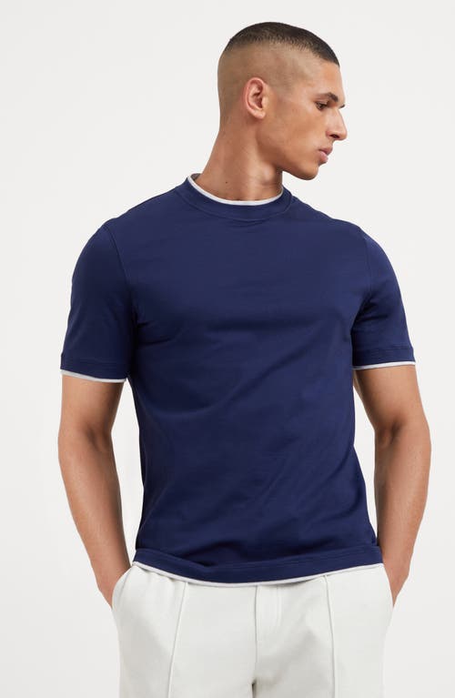 Shop Brunello Cucinelli T-shirt With Faux-layering In Indigo