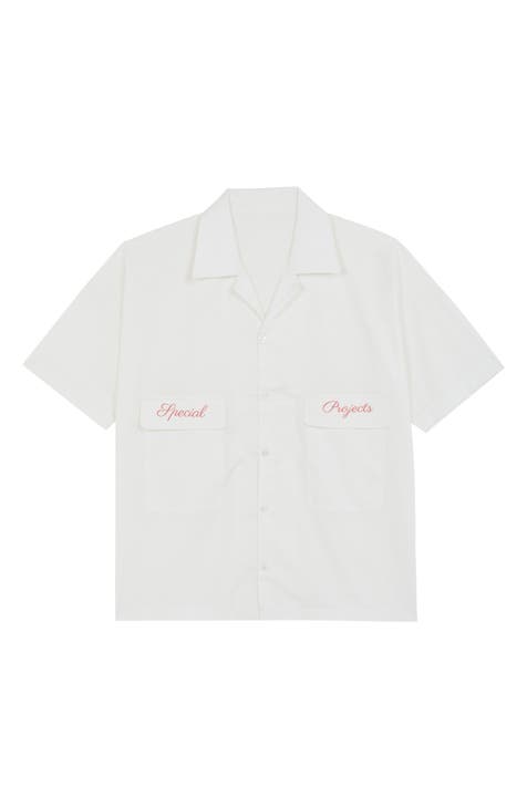 Long Sleeve Camp Collar Shirt - White Embroidered Stripe – SHADES