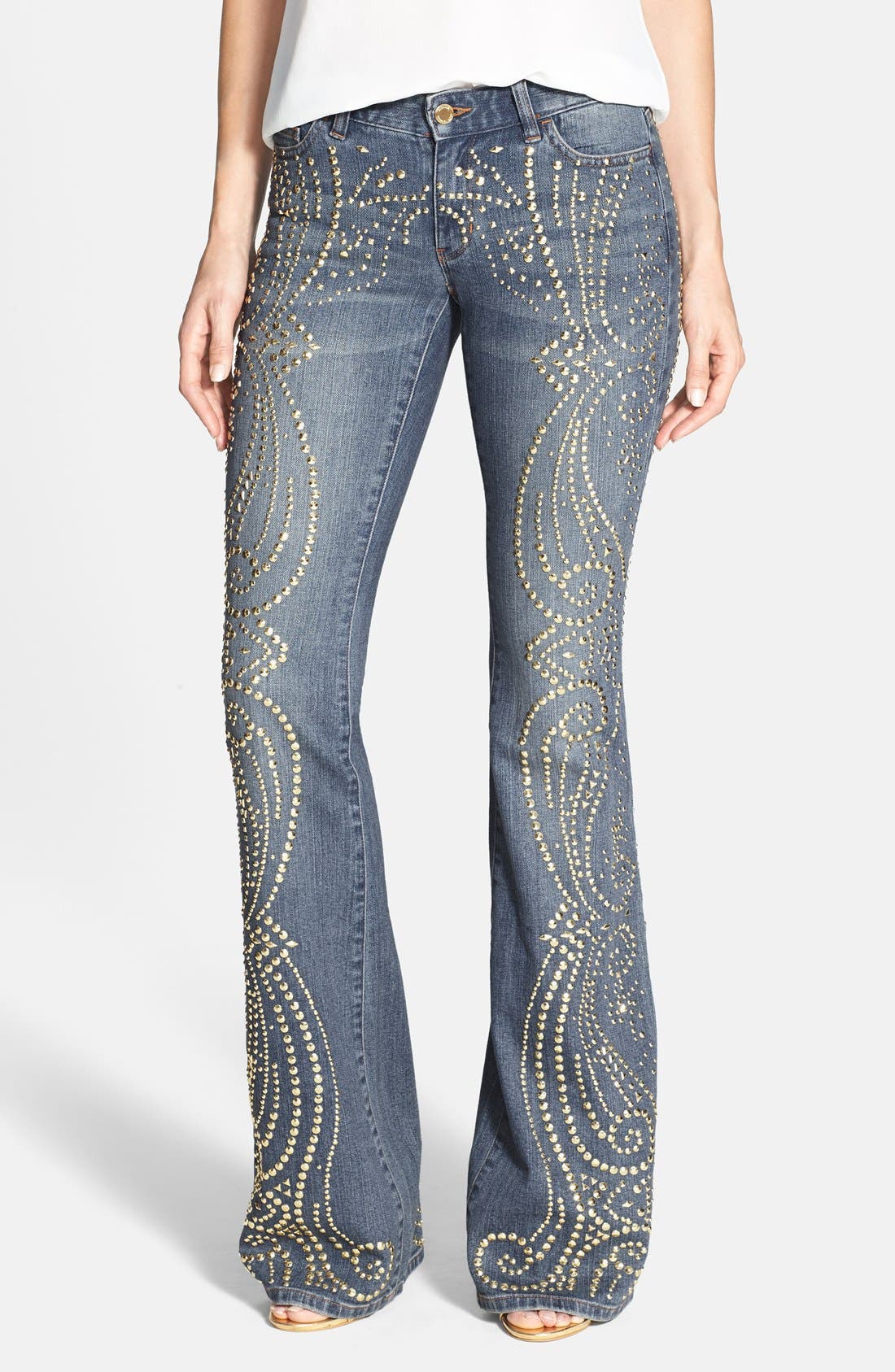 MICHAEL Michael Kors Paisley Stud Flare Leg Jeans (Medium Vintage