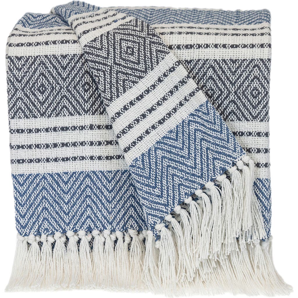 Parkland Collection Kai Stripe Fringe Trim Throw Blanket In Blue