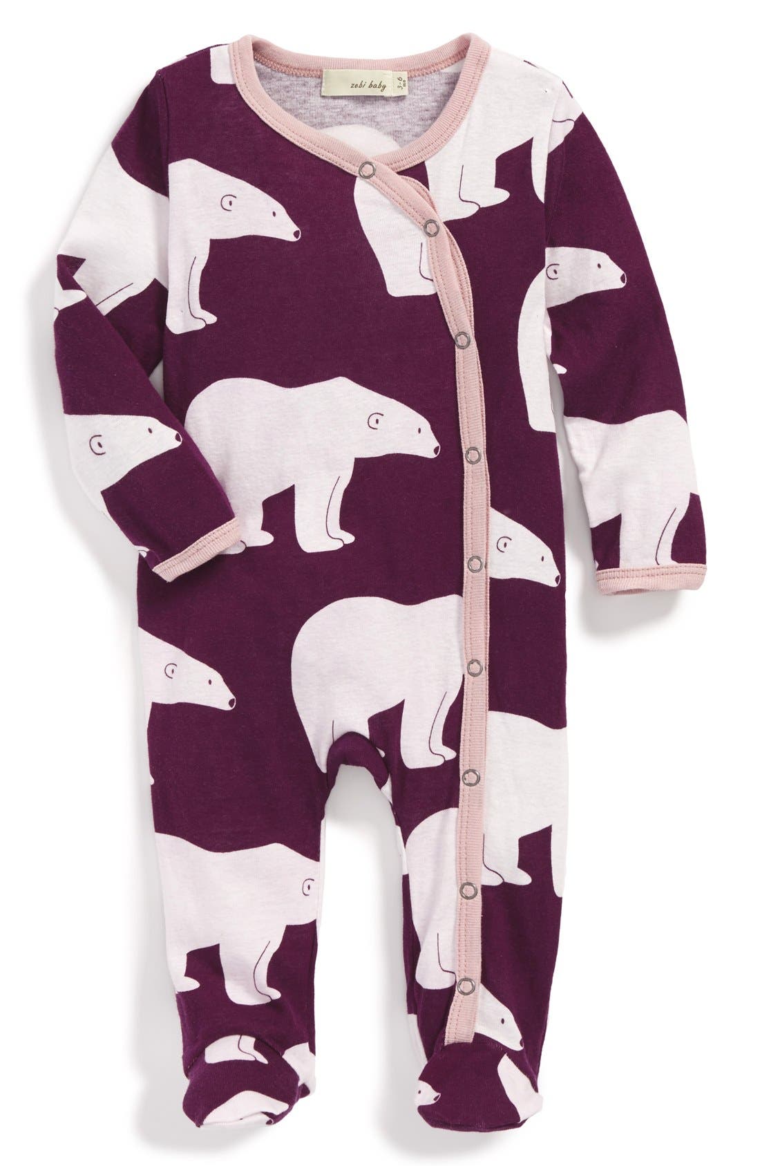 Zebi Baby 'Plum Polar Bear' Organic Cotton Footed Romper (Baby Girls
