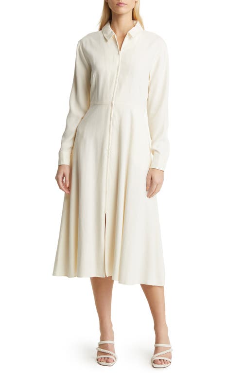 Nordstrom Front Zip Long Sleeve Midi Dress in Ivory Antique