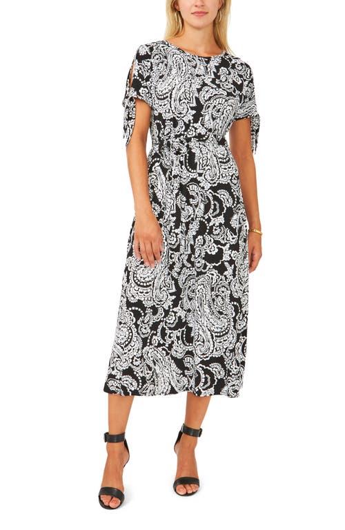 Chaus Print Tie Waist Split Sleeve Midi Dress In Black/white