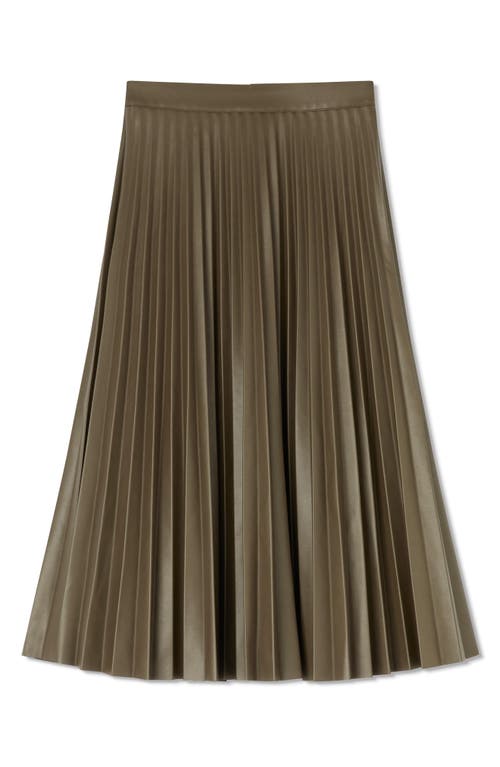 Shop Lk Bennett Laurie Pleated Faux Leather Midi Skirt In Olive