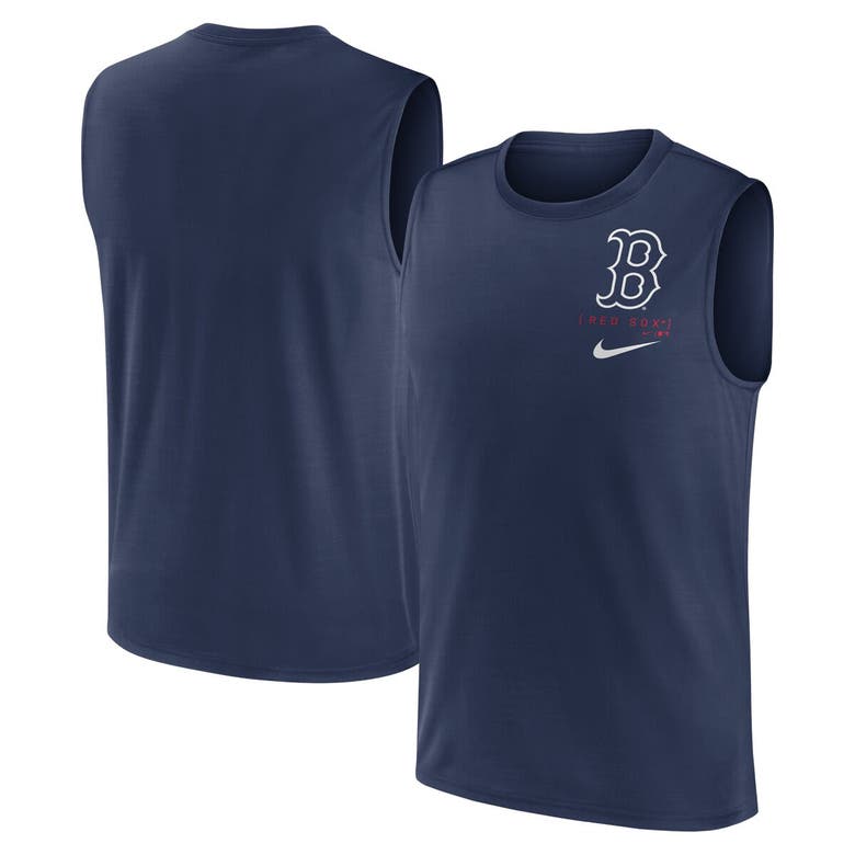 Shop Nike Navy Boston Red Sox Large Logo Muscle Tank Top