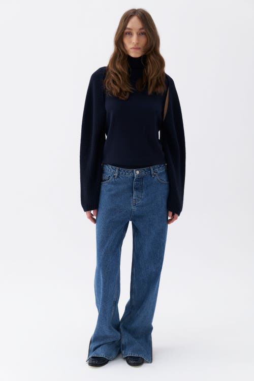 Shop Nocturne Knitted Mix Sweater In Navy Blue