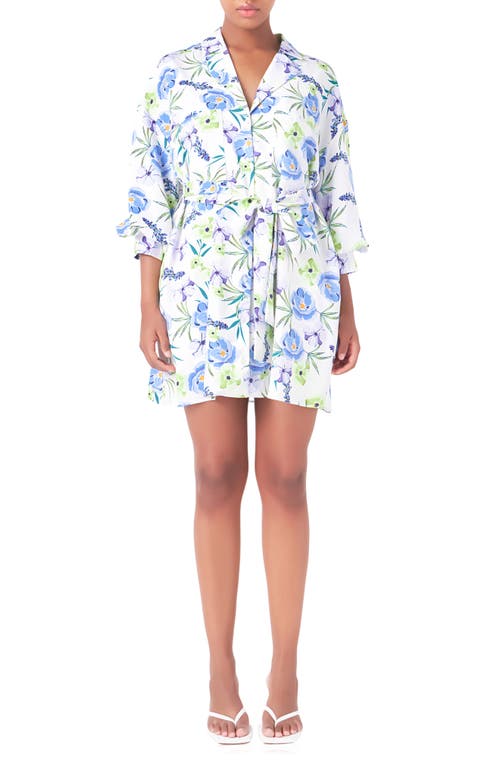 Endless Rose Floral Mini Shirtdress Blue at Nordstrom,