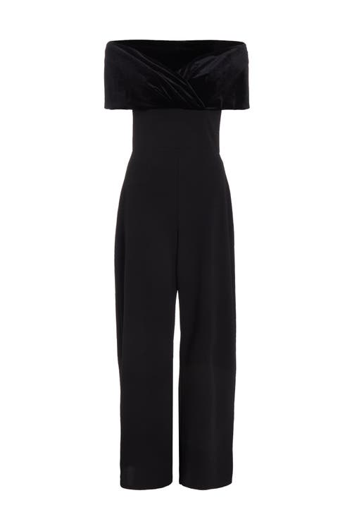 Shop Quiz Velvet And Scuba Crepe Bardot Jumpsuit In Black