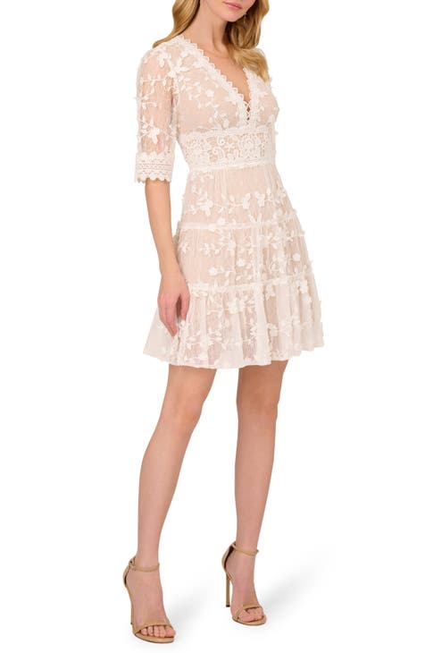 Ruffle Cap Sleeve Backless Crochet Lace V Neck Mini Dress - White – Lady  Occasions
