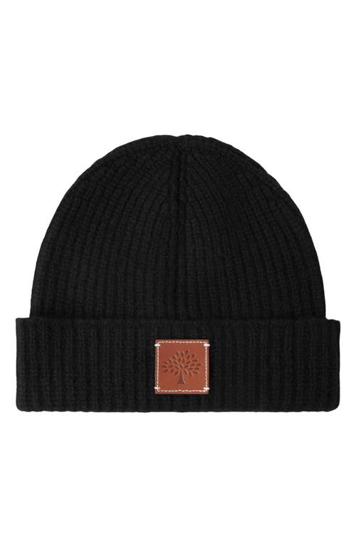 Mulberry Solid Textured Rib Lambswool Beanie in Black 