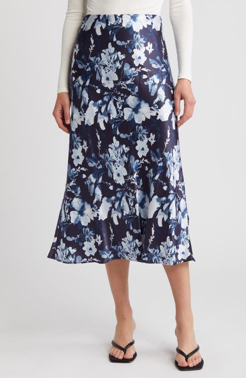 Shop Rails Anya Floral Satin Midi Skirt In Indigo Blossoms