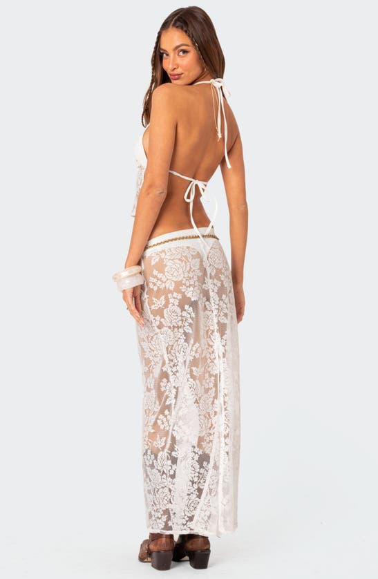 Shop Edikted Bess Sheer Lace Cover-up Maxi Skirt In White