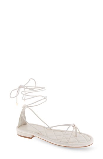 Shop Aerosoles Jacky Ankle Tie Sandal In Eggnog Pu Leather