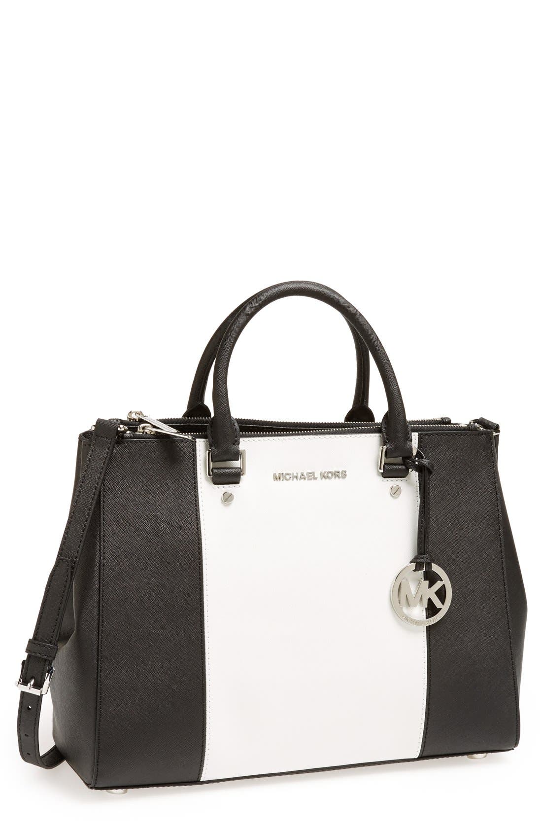 black and white striped michael kors purse