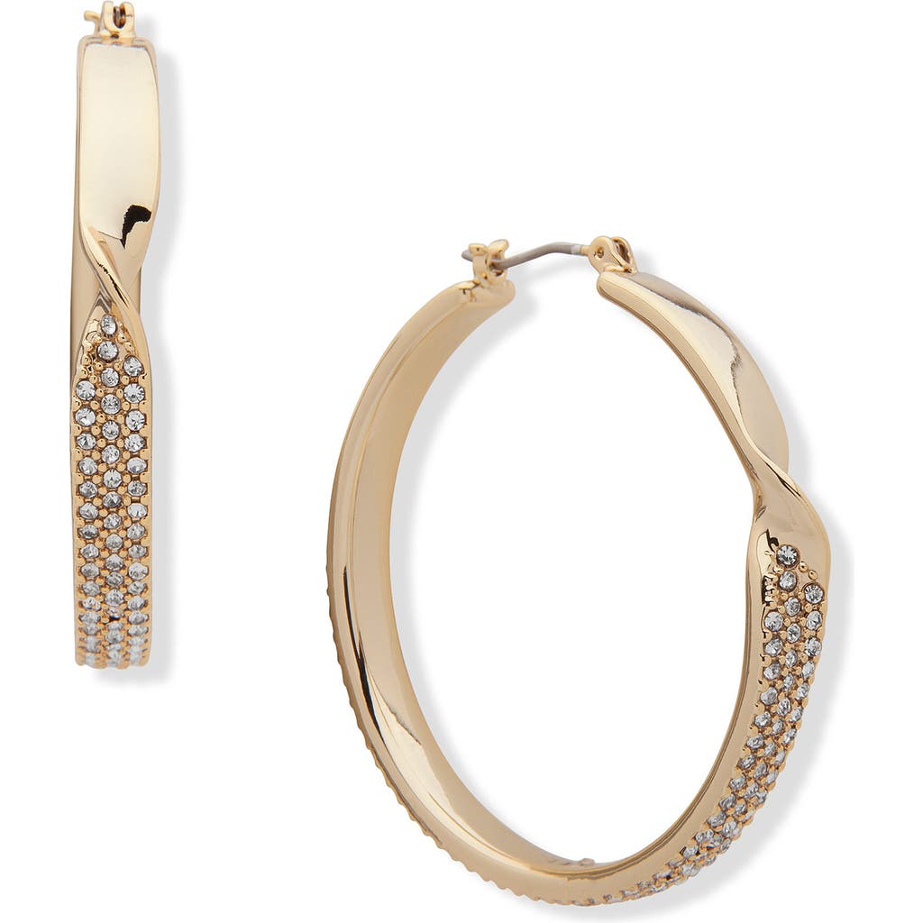 Dkny Pavé Crystal Twisted Hoop Earrings In Gold