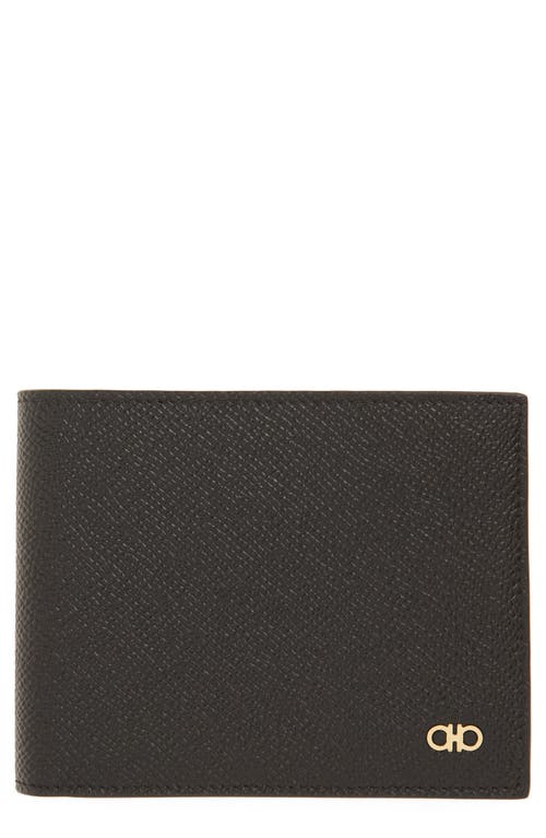 Ferragamo Double Gancio Leather Bifold Wallet In Nero Nero