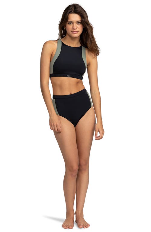 Shop Roxy Peformance High Waist Bikini Bottoms In Anthracite